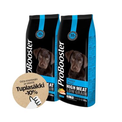 Tuplasäkkitarjous 2x12kg ProBooster Puppy Maxi Chicken