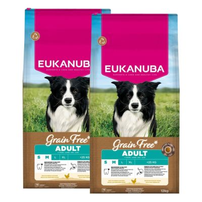 Eukanuba Grain Free Adult Small/medium Chicken 2 x 12kg