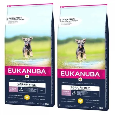 Eukanuba Grain Free Puppy Small/medium Chicken 2 x 12kg, kuva 1 / 1