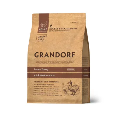 GRANDORF Adult Medium & Maxi, Ankka ja Kalkkuna, 1 kg, kuva 1 / 1