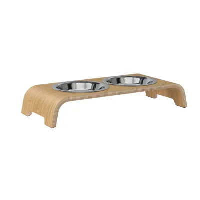 dogBar catBar® korotettu ruokailuasema kissoille - Vaalea tammi, Ruostumaton teräs, kuva 1 / 1