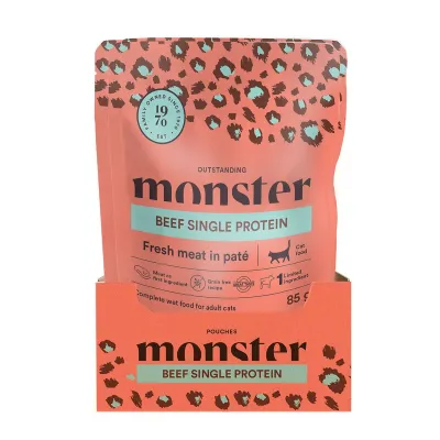 Monster Pet Food Monster Cat Pouch Adult Beef 16 x 85 g, kuva 1 / 1
