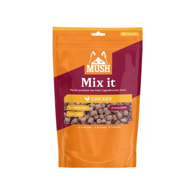 Pakastekuivattu koiranruoka Mush Mix it, kana