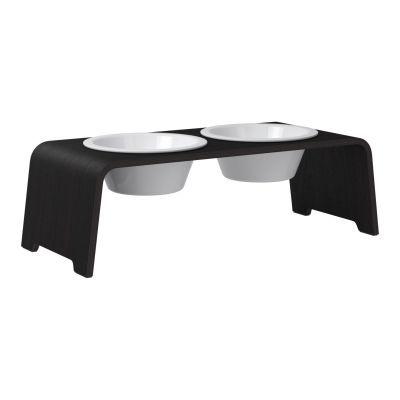 dogBar® Classic korotettu ruokakuppiteline - Tumma tammi, M / Posliini Comfort