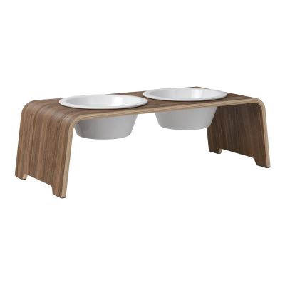 dogBar® Classic korotettu ruokakuppiteline - Pähkinä, M / Posliini Comfort