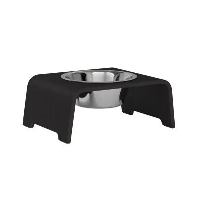 dogBar® Single korotettu ruokakuppi - Tumma tammi, M-small / Posliini Comfort