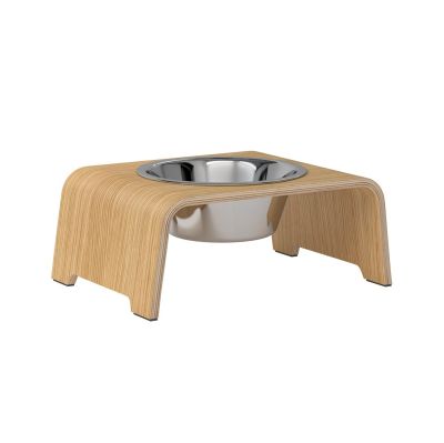 dogBar® Single korotettu ruokakuppi - Vaalea tammi, M / Posliini Comfort